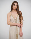 Maxi Halter Dress with Gold Braided Cords – Beige (One Size)