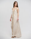 Maxi Halter Dress with Gold Braided Cords – Beige (One Size)