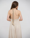 Maxi Halter Dress with Gold Braided Cords – Beige (One Size)