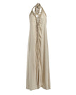 Maxi Halter Dress with Gold Braided Cords – Beige (One Size)