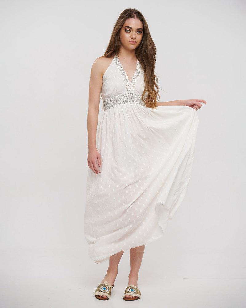 White Cotton Halter Maxi Dress