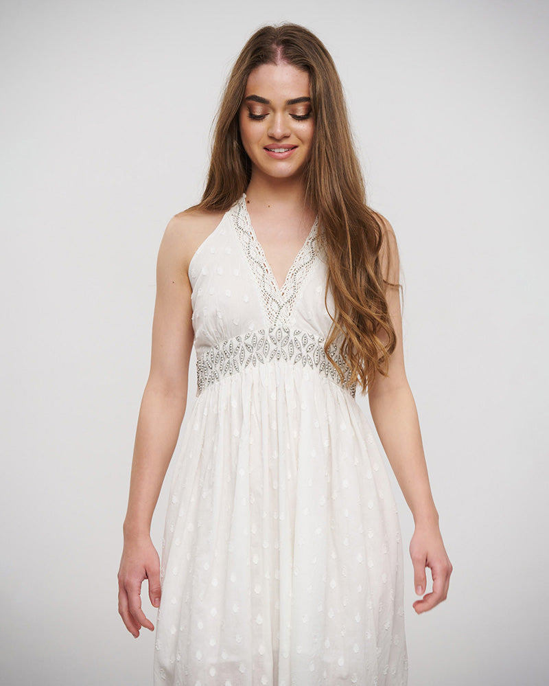 White Cotton Halter Maxi Dress