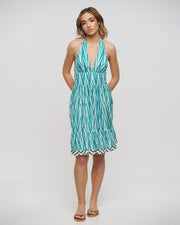 Halter Neck Cotton Dress – Green Leaf Print
