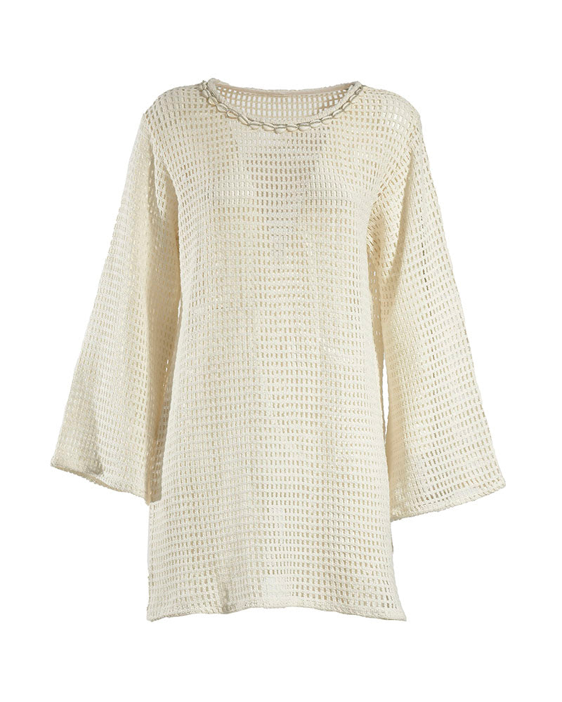 Natural Cotton Mesh Tunic Cover-Up
