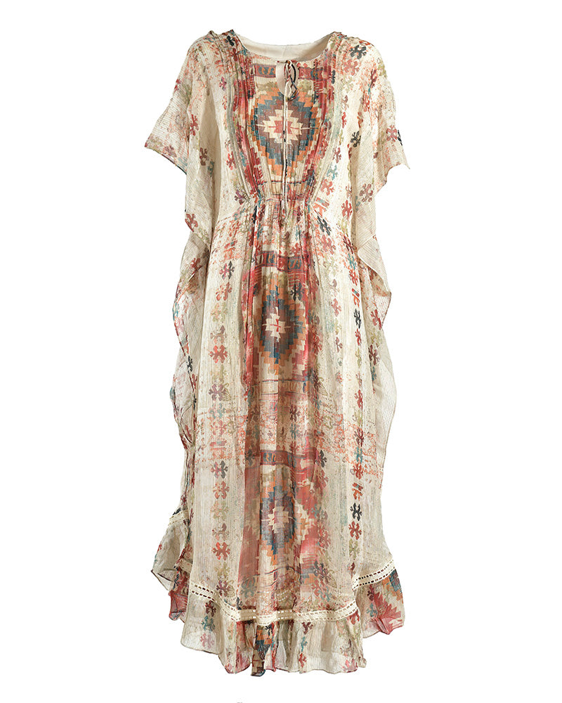 Boho Kaftan Dress – Pink/White