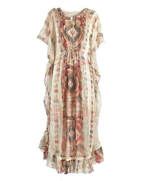 Boho Kaftan Dress – Pink/White