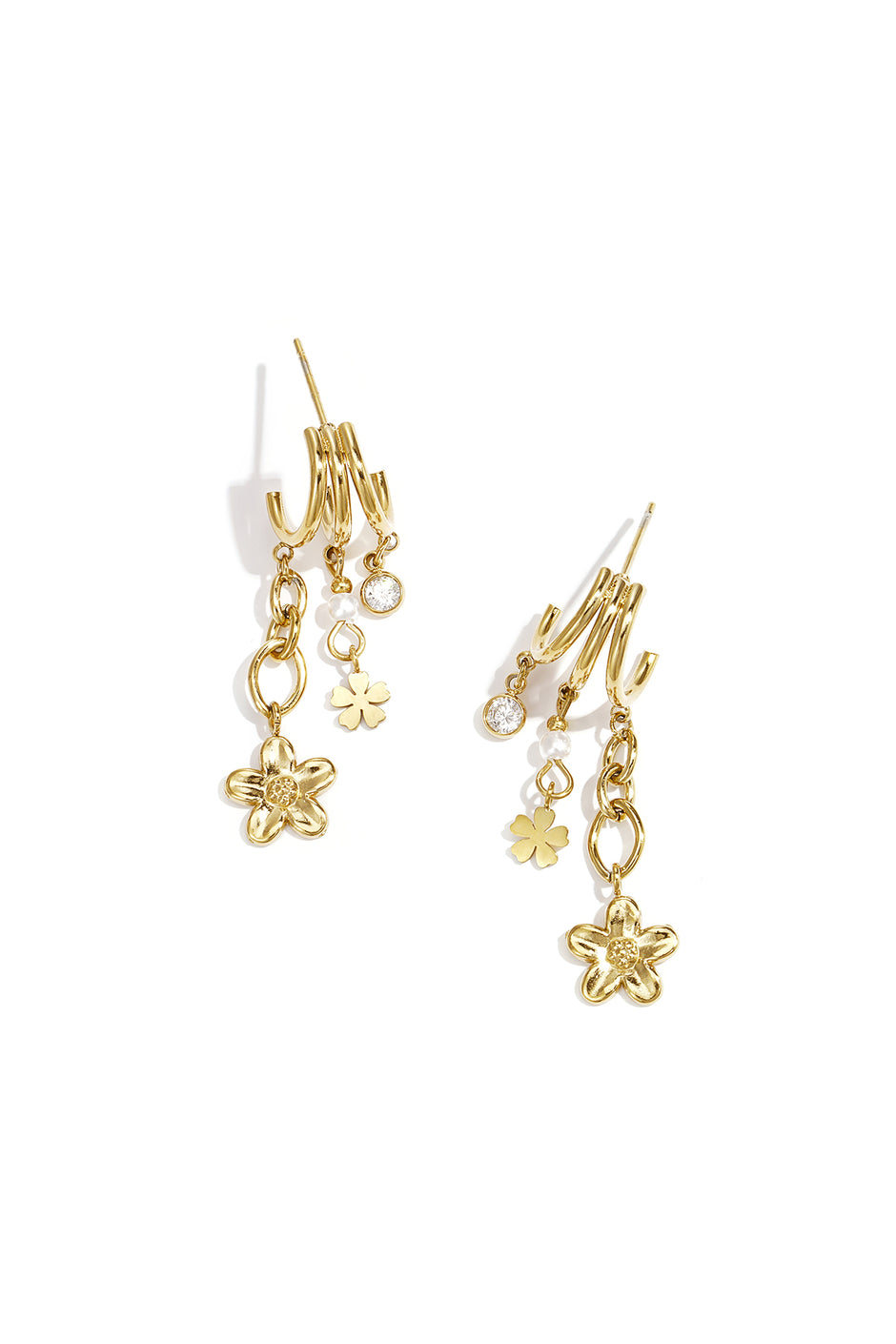 Triple earrings with floral pendants