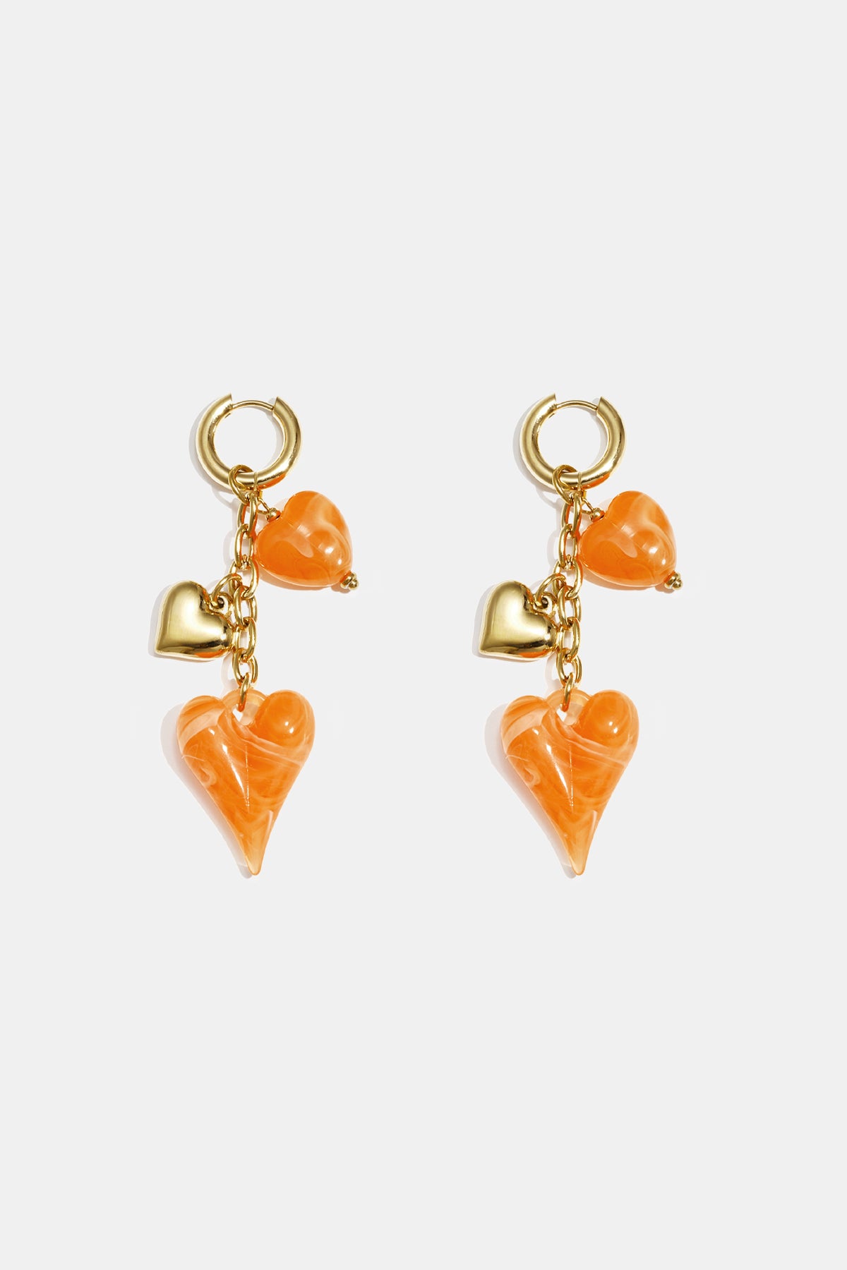 Heart Chain Drop Earrings with acrylic hearts