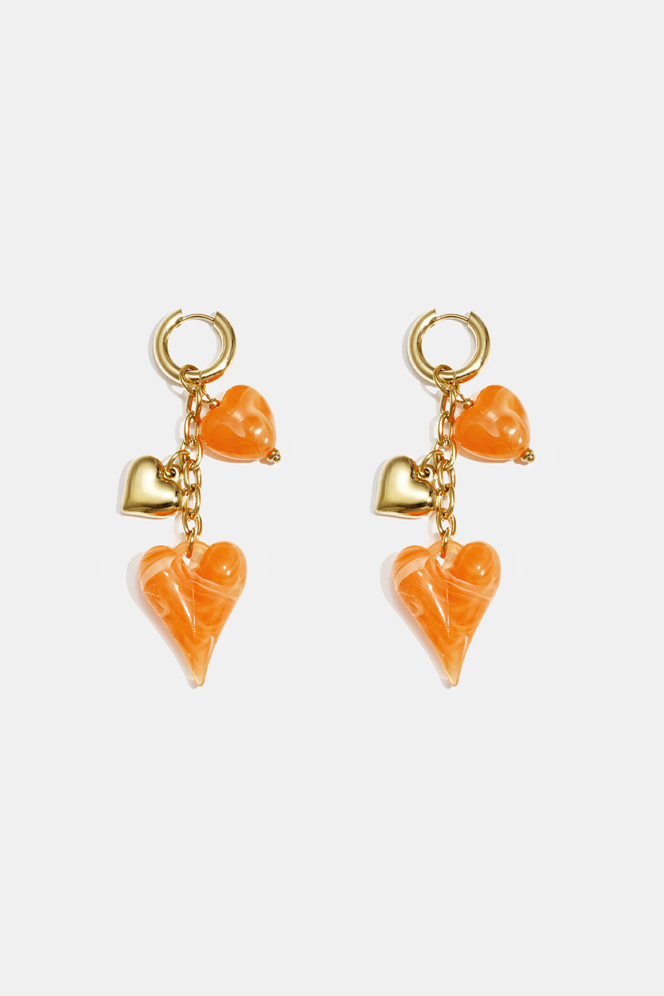 Heart Chain Drop Earrings with acrylic hearts