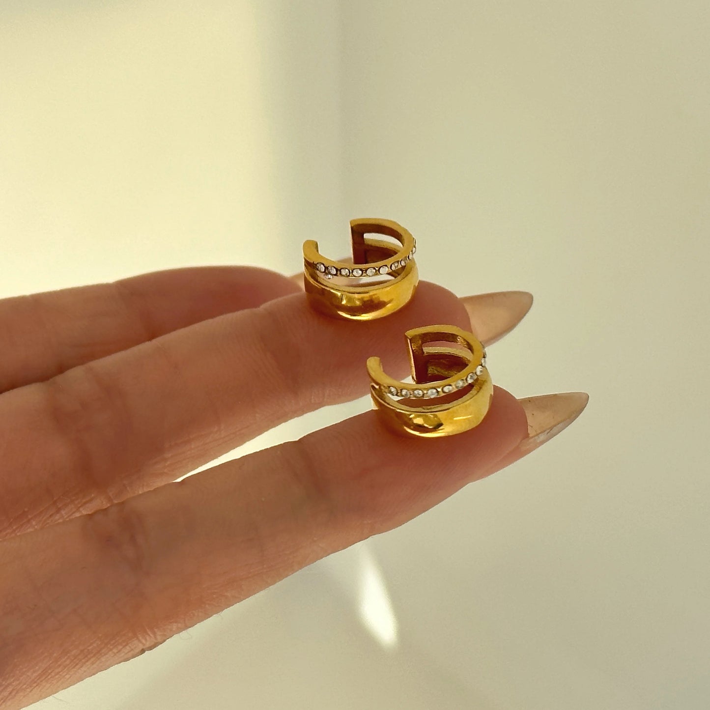 Double Layered 18k Gold Plated Zircon Ear Clips