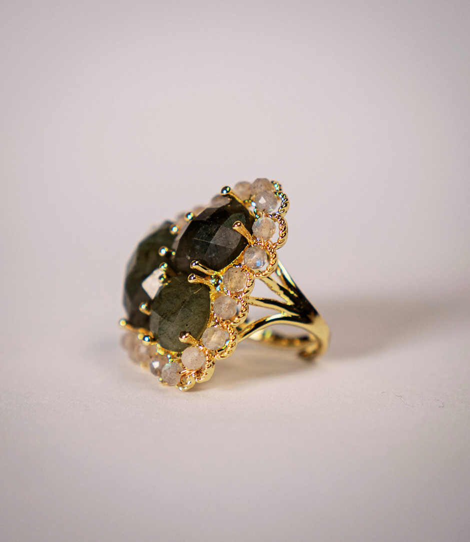 Maximalist Labradorite Ring in 18K Gold-Plated Alloy