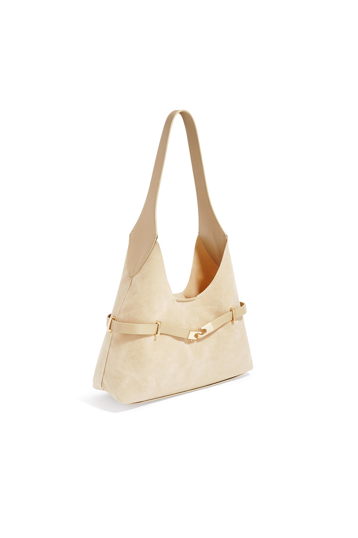 Minimal Khaki Suede Shoulder Bag shoulder design