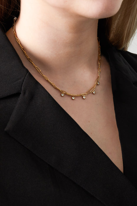 Crystal Line Short Necklace in silver tone