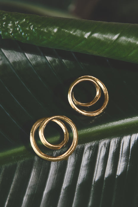 Golden Spiral Stud Earrings sculptural detail