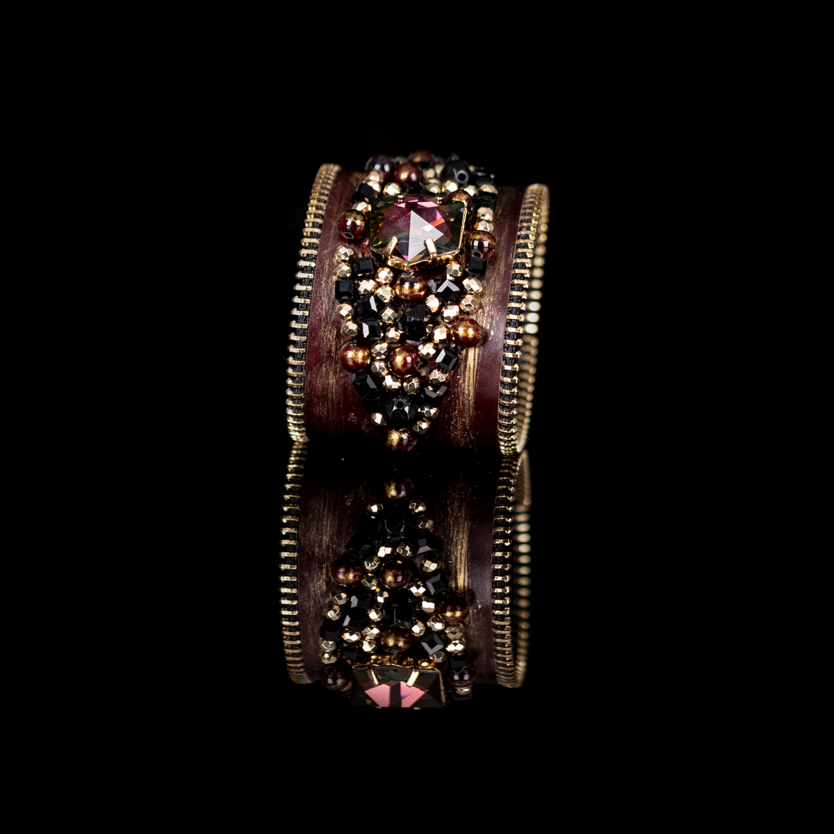 Noir Ember Crystal Leather Cuff