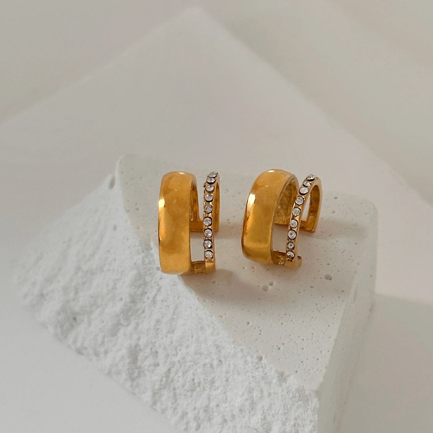 Double Layered 18k Gold Plated Zircon Ear Clips