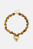 Natural Form Bead and Heart Necklace in light brown