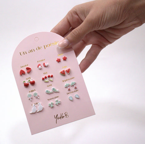 Yuko-B Kids Ceramic Stud Earrings Set – Red Collection (12 Pairs)