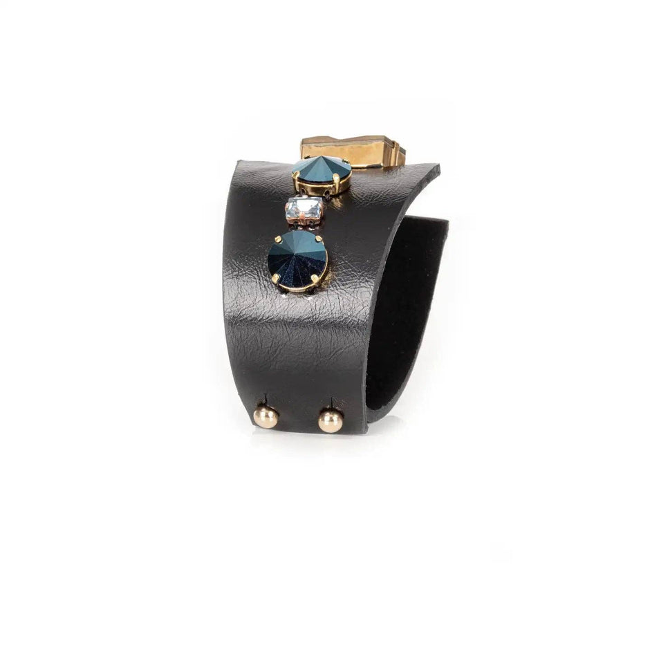 Midnight Steel Crystal Leather Cuff by The Dark Atelier – view 3