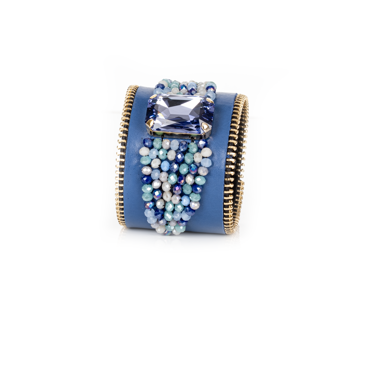 Azure Cascade one-of-a-kind blue leather statement cuff by The Dark Atelier