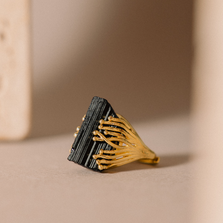 Aquamarine Statement Ring in 18K Gold-Plated Alloy