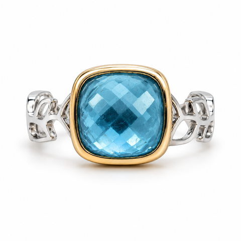 Quartz & Aquamarine Silver 925 Ring