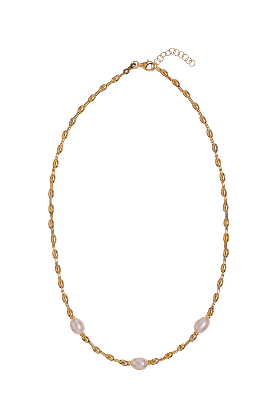 Gold-Plated Beaded Necklace with Freshwater Pearls
