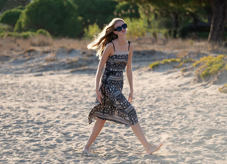 NISYROS Dress in Black Folk Print – Limited Edition by KLOTHO