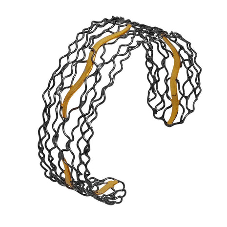 Sterling Silver Cuff Bracelet with Black Rhodium & Gold-Plated Accents