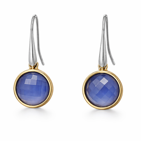 Blue Agate & Quartz Silver 925 Earrings with Gold Plated Bezel