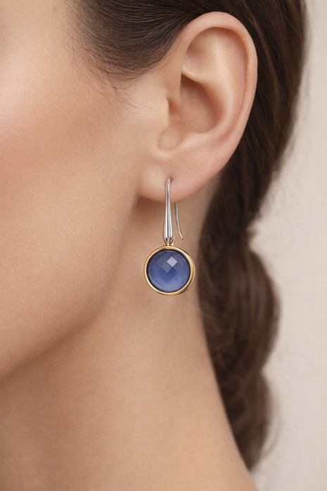 Blue Agate & Quartz Silver 925 Earrings with Gold Plated Bezel
