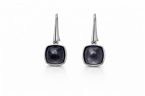 Hematite & Quartz Silver 925 Drop Earrings