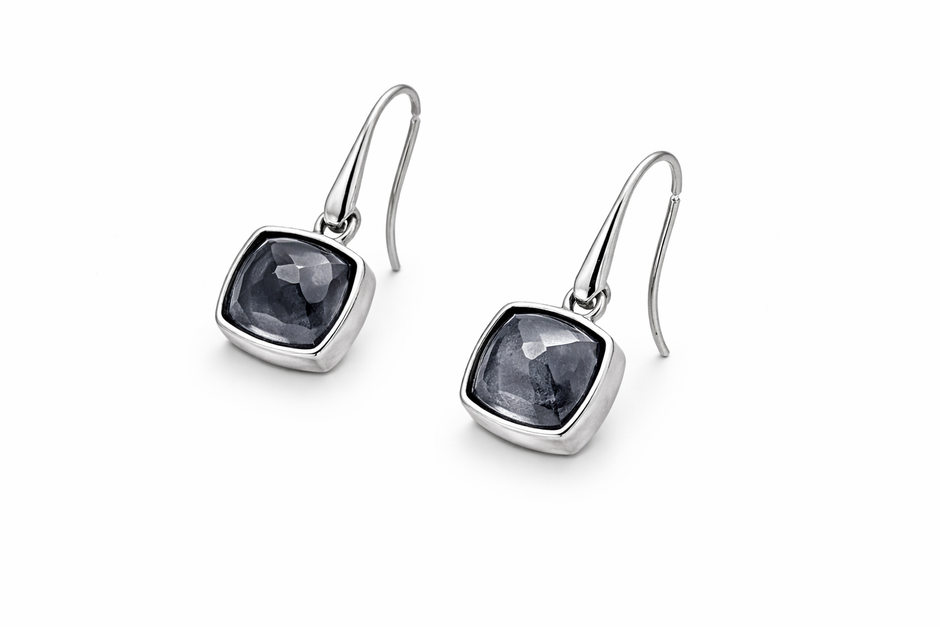 Hematite & Quartz Silver 925 Drop Earrings