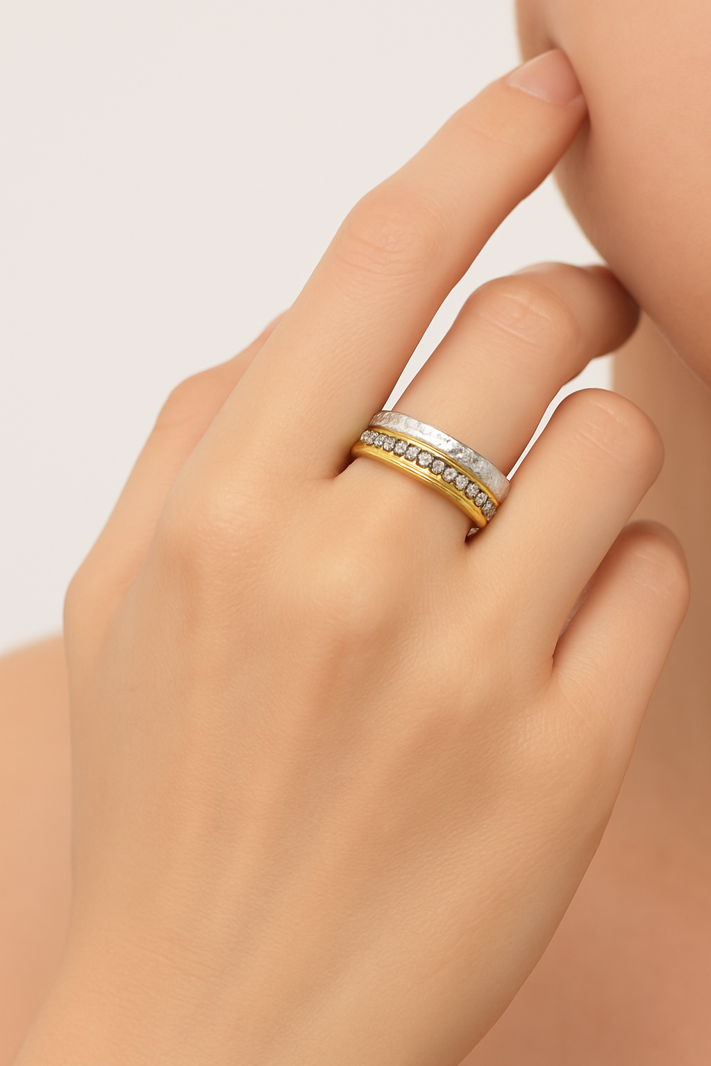 Spinner Ring – Silver, Gold & Zircon