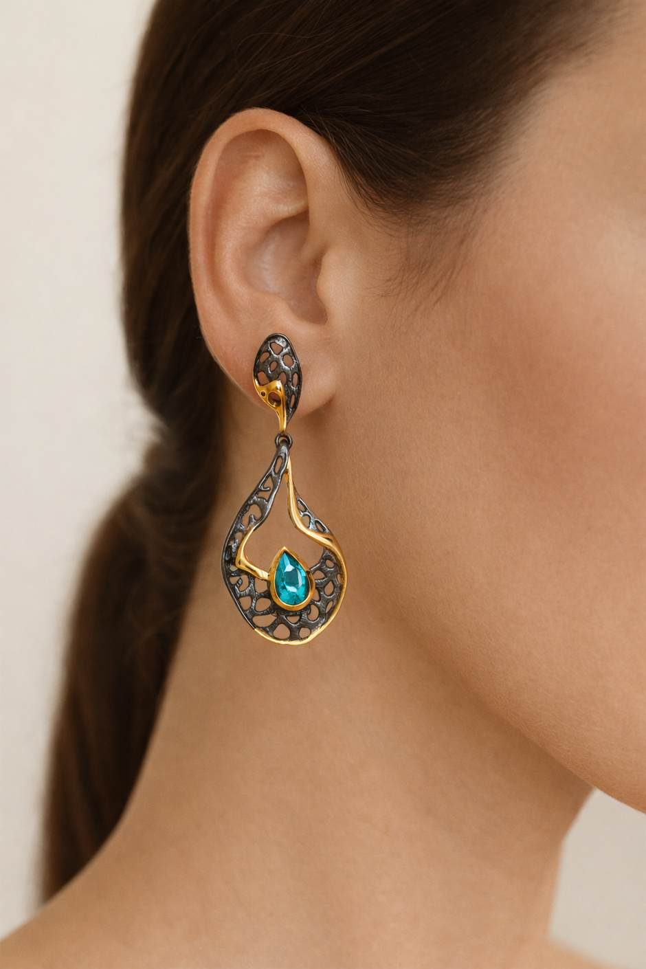 Sterling Silver Teardrop Earrings with Swiss Blue Topaz