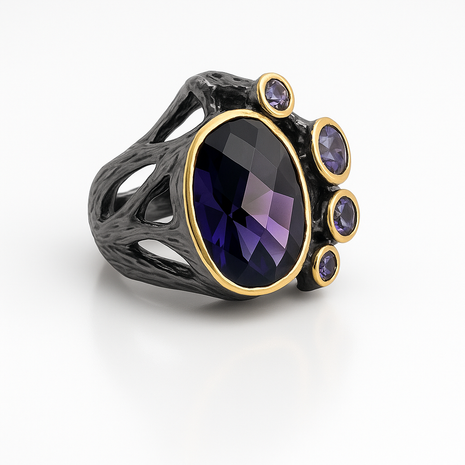 Sterling Silver Ring with Amethyst and Black Rhodium Accents