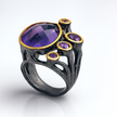 Sterling Silver Ring with Amethyst and Black Rhodium Accents