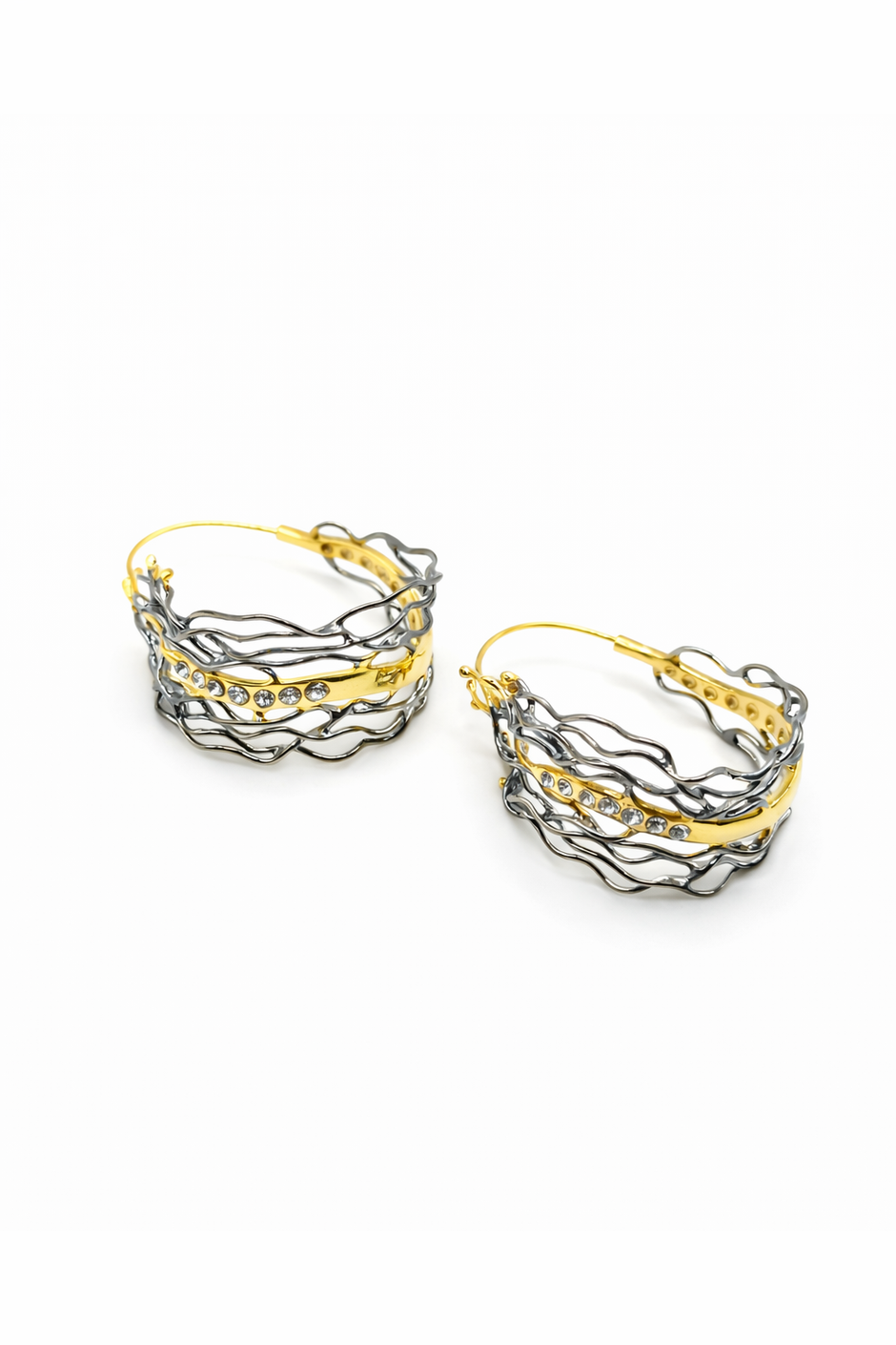 Woven Two-Tone Zircon Hoop Earrings