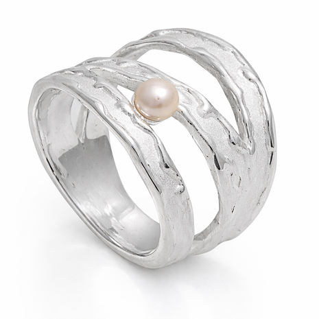 Sterling Silver Openwork Ring with Natural Pearl