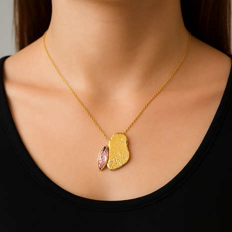 Bronze Pendant Necklace with Marquise Pink Crystal