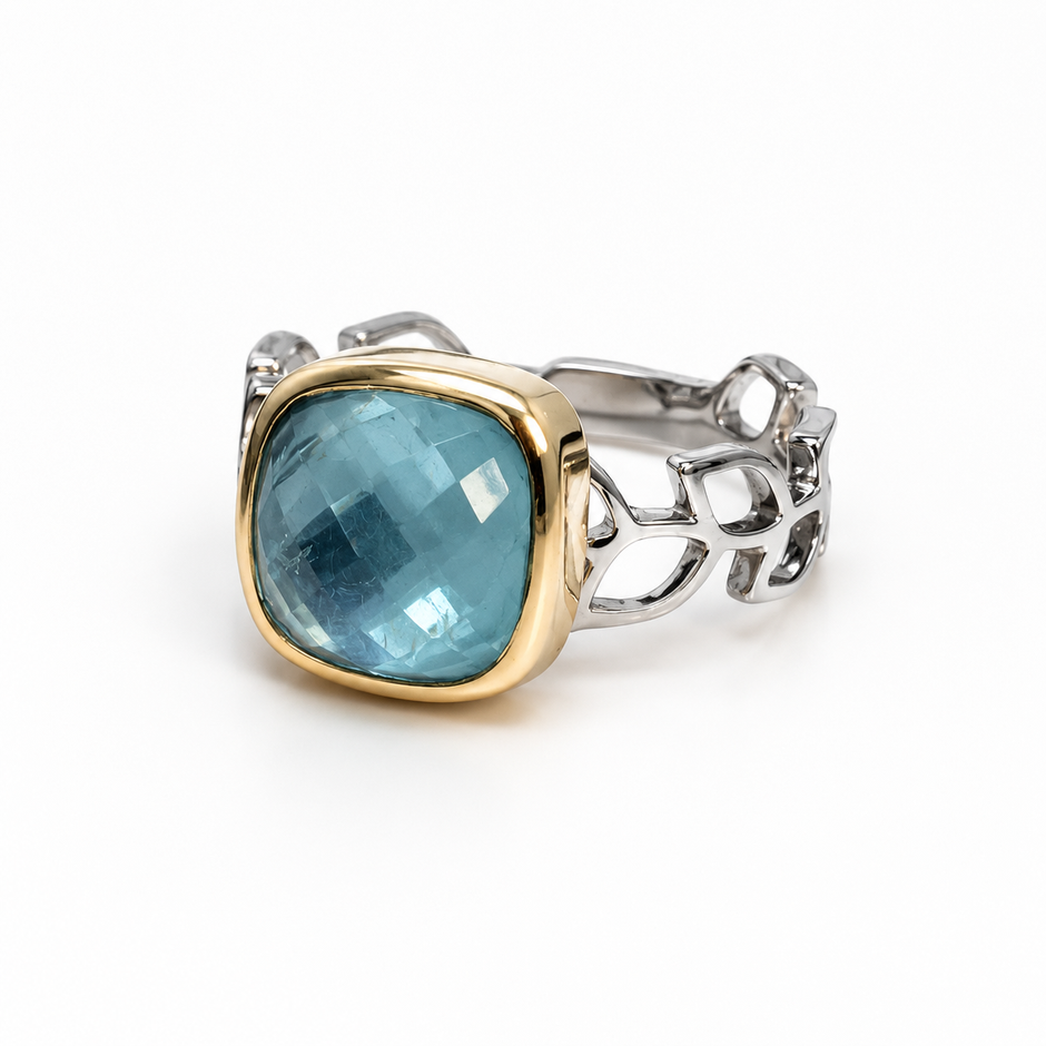Quartz & Aquamarine Silver 925 Ring