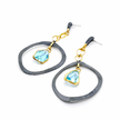 Sculptural Silver and Gold-Toned Earrings with Aquamarine