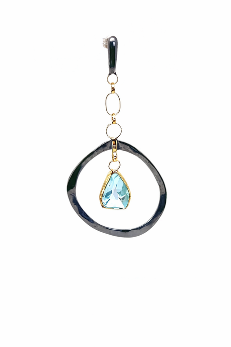 Sculptural Silver and Gold-Toned Earrings with Aquamarine