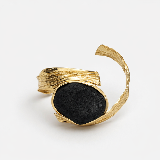 Waveborn Bronze Sculptural Cuff Bracelet with Black Resin