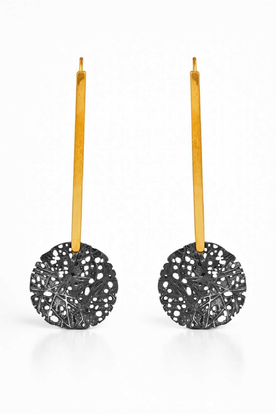 Sterling Silver Drop Earrings with Black and Gold Plating