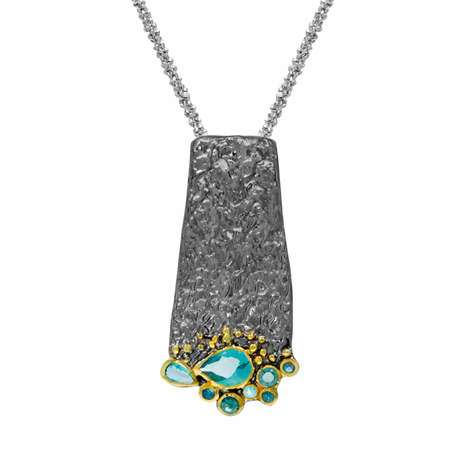 Sterling Silver Necklace with Black and Gold Plating and Blue Topaz