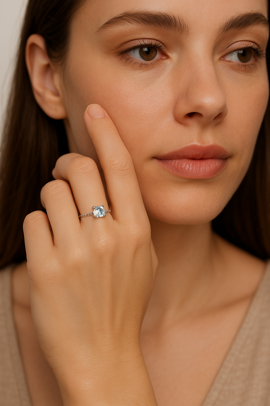 Chain Ring – Silver 925 with Aquamarine