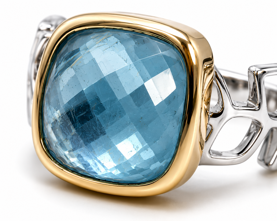 Quartz & Aquamarine Silver 925 Ring