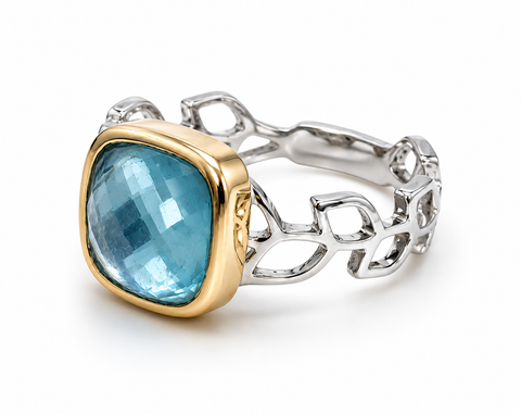 Quartz & Aquamarine Silver 925 Ring