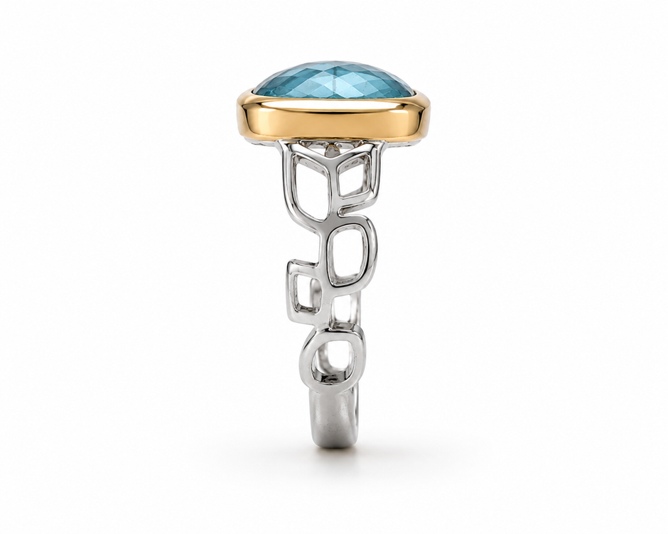 Quartz & Aquamarine Silver 925 Ring
